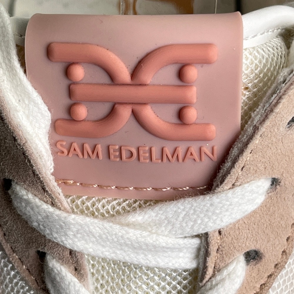 Sam Edelman Langley 3 Sneakers Womens 11M Cream Tan Coral Pink Mesh Suede Logo - Picture 7 of 16